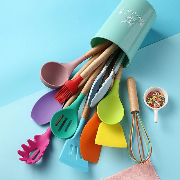 Silicone Kitchenware Cooking Utensils Set Heat Resistant Kitchen Non-Stick Cooking Utensils Baking Tools - bearfactory