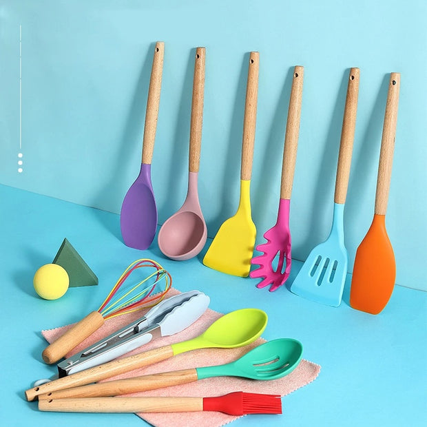 Silicone Kitchenware Cooking Utensils Set Heat Resistant Kitchen Non-Stick Cooking Utensils Baking Tools - bearfactory