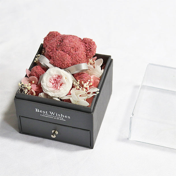 Preserved Flower Bear Drawer Jewelry Box - bearfactory