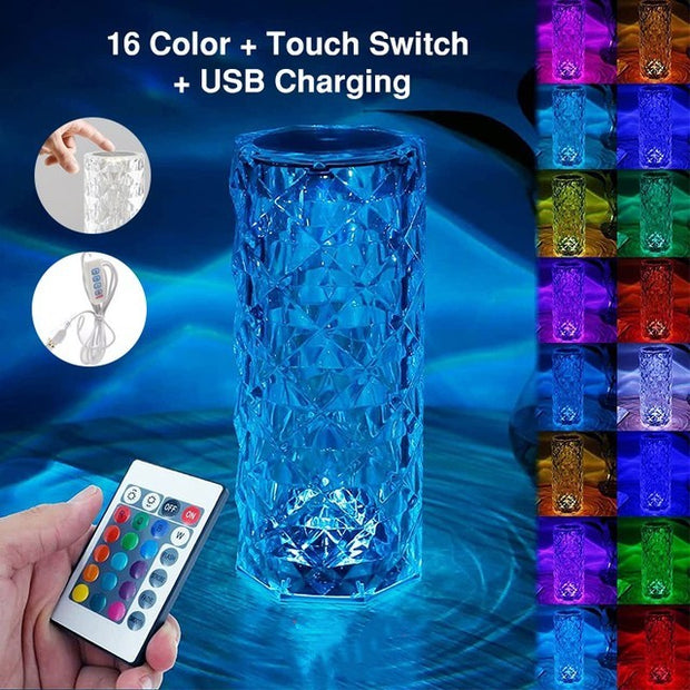 16 Colors LED Crystal Lamp Rose Light Touch Table Lamps Bedr - bearfactory